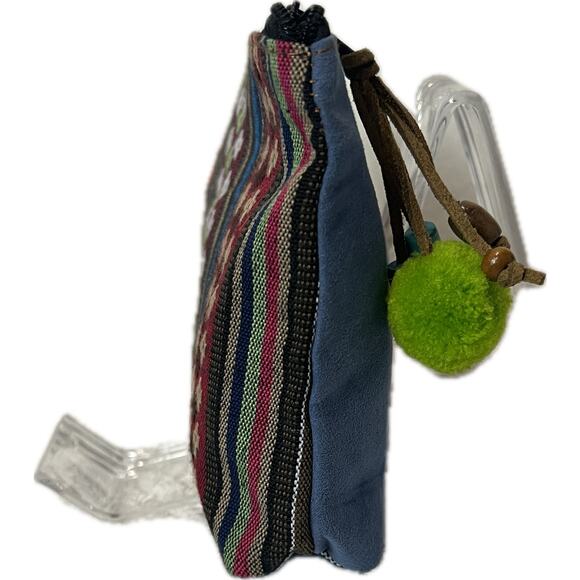 Boho Ultrasuede Embroidered Make-up Bag Beads Pom-pom - Picture 4 of 5